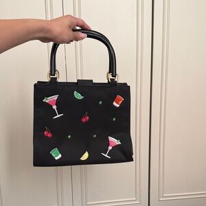 Cute Black Mini Tote with Cocktail embroidery